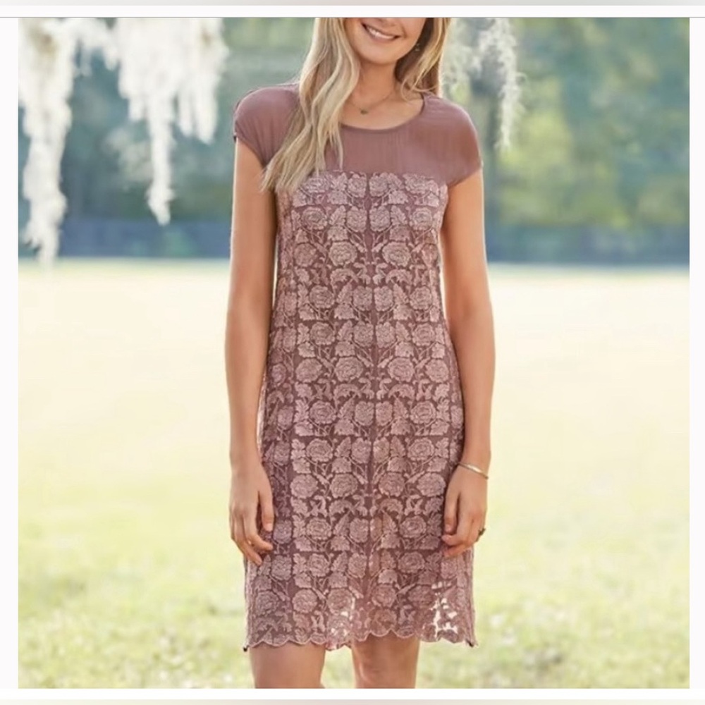 Sundance Angelica Floral Embroidery Mauve Dress Size L
